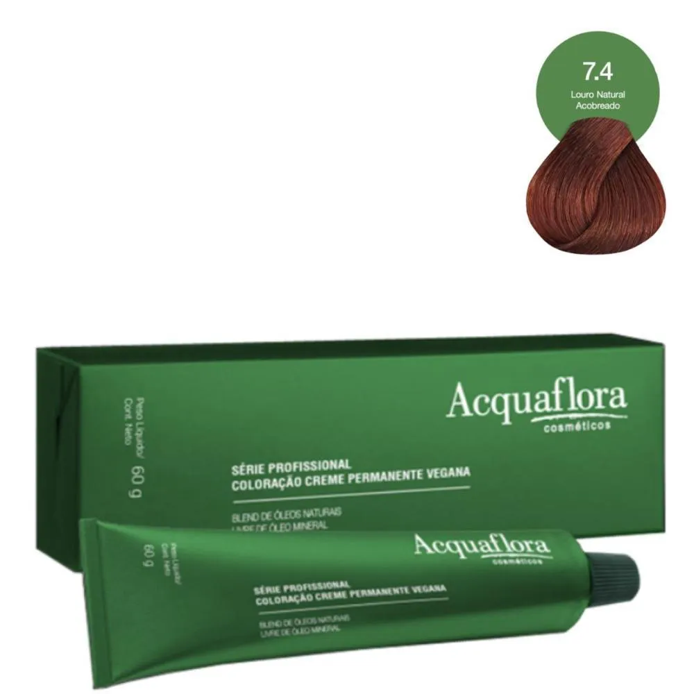 COLORAçãO CREME ACQUAFLORA VEGANA 7.4 LOURO NATURAL ACOBREADO 60G