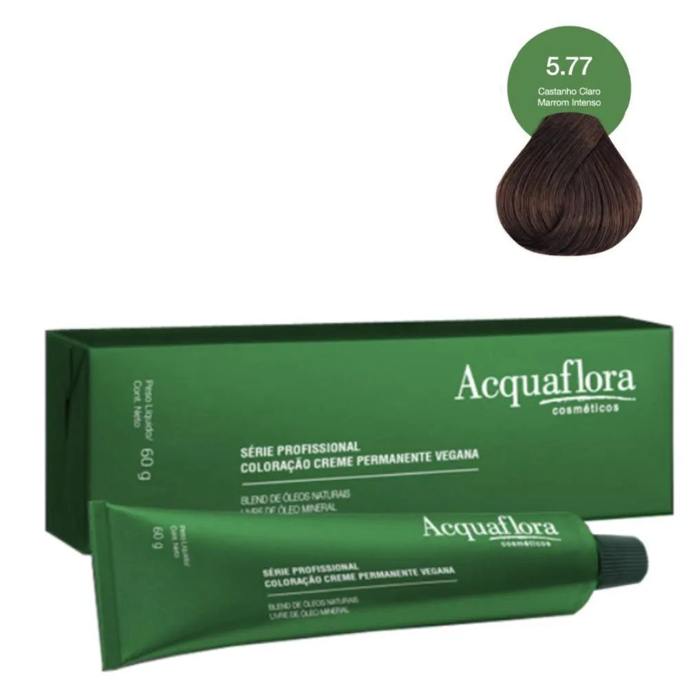 COLORAçãO CREME ACQUAFLORA VEGANA 5.77 CASTANHO CLARO MARROM INTENSO 60G