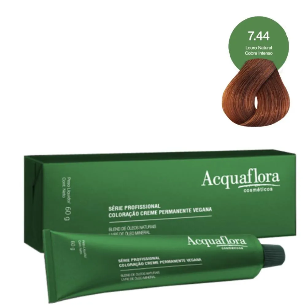 COLORAçãO CREME ACQUAFLORA VEGANA 7.44 LOURO NATURAL COBRE INTENSO 60G
