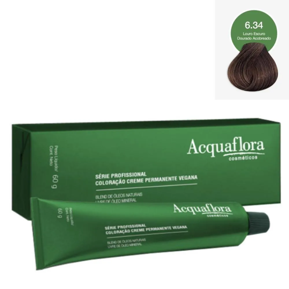 COLORAçãO CREME ACQUAFLORA VEGANA 6.34 LOURO ESCURO DOURADO ACOBREADO 60G