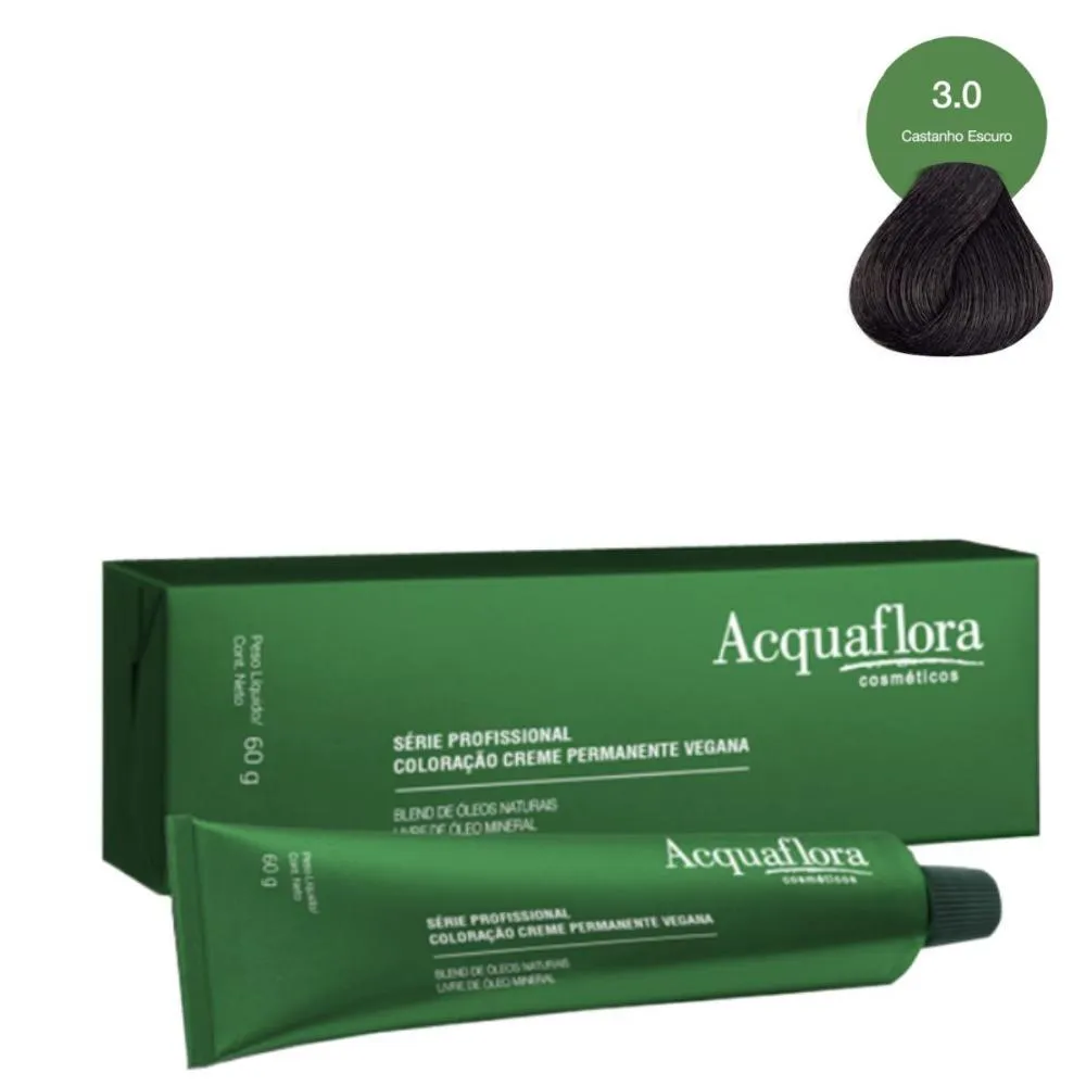 COLORAçãO CREME ACQUAFLORA VEGANA 3.0 CASTANHO ESCURO 60G