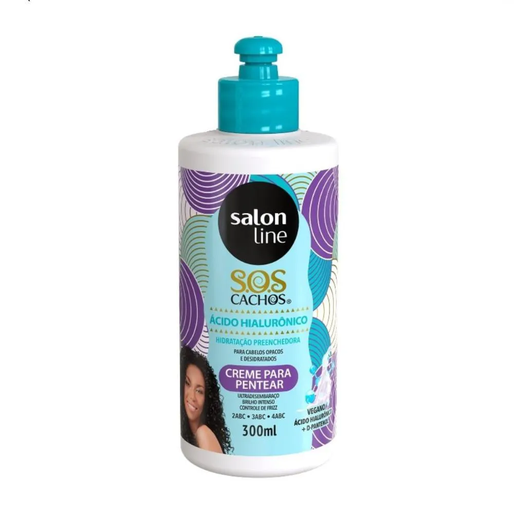 CREME PARA PENTEAR SALON LINE SOS CACHOS ÁCIDO HIALURôNICO 300ML