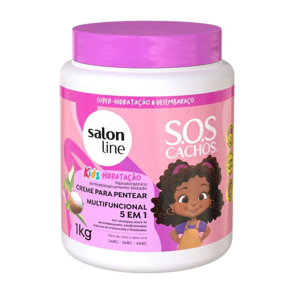 CREME MULTIFUNCIONAL 5 EM 1 SALON LINE KIDS SOS CACHOS HIDRATAçãO 1KG