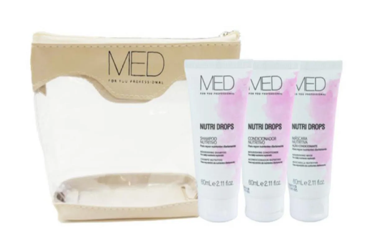 KIT NUTRI DROPS SHAMPOO, CONDICIONAR, MáSCARA 60 ML E NECESSAIRE