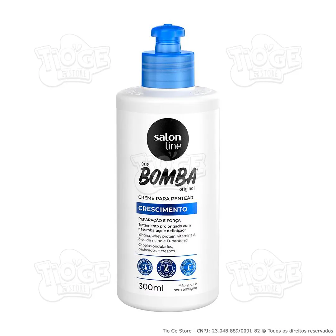 CREME PARA PENTEAR CRESCIMENTO SOS BOMBA ORIGINAL CABELOS ONDULADOS, CACHEADOS E CRESPOS 300ML