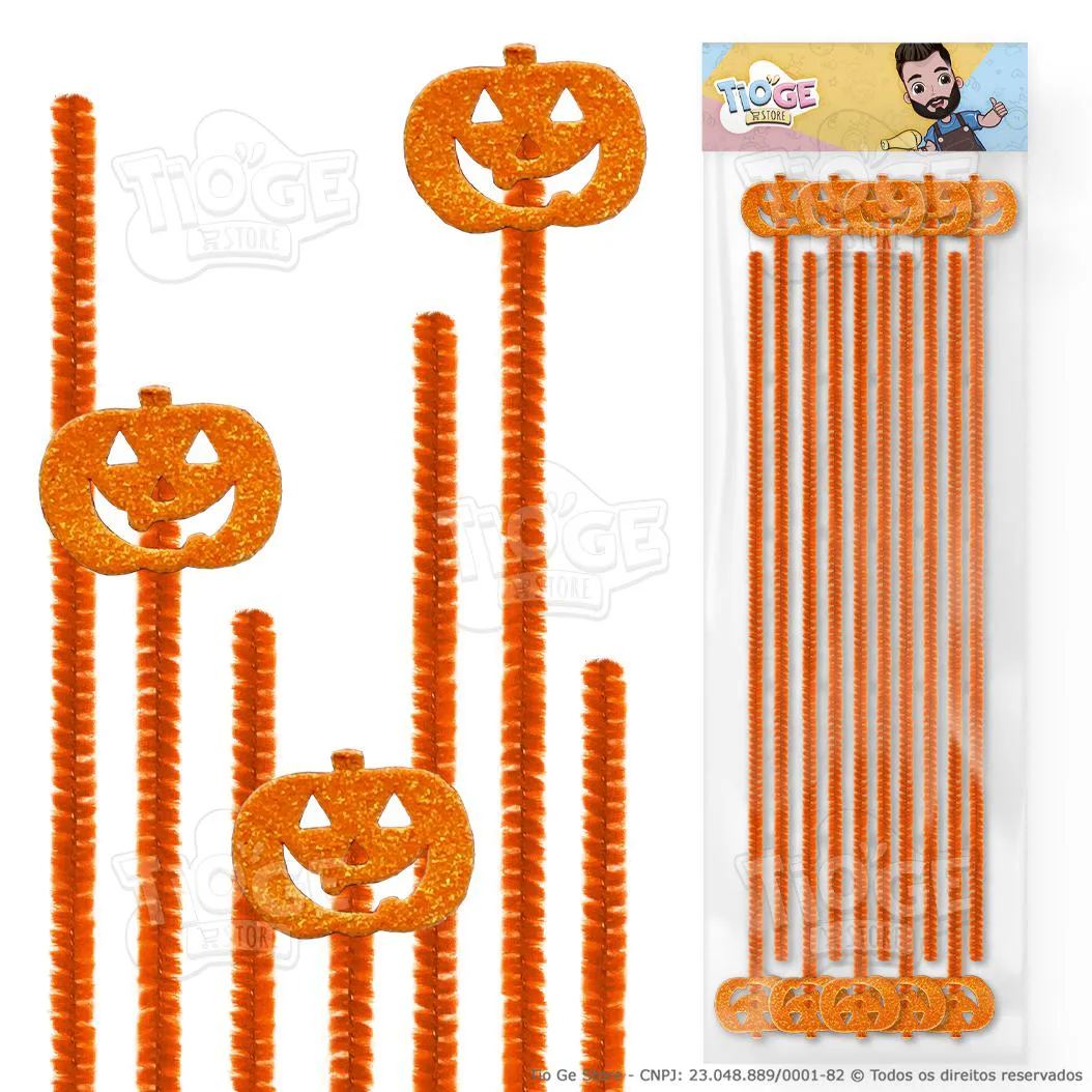 CABELO MALUCO HALLOWEEN HASTES FLEXíVEIS DE PEIúCIA CHENILLE EVA GLITTER ABóBORA LARANJA 10 UNID