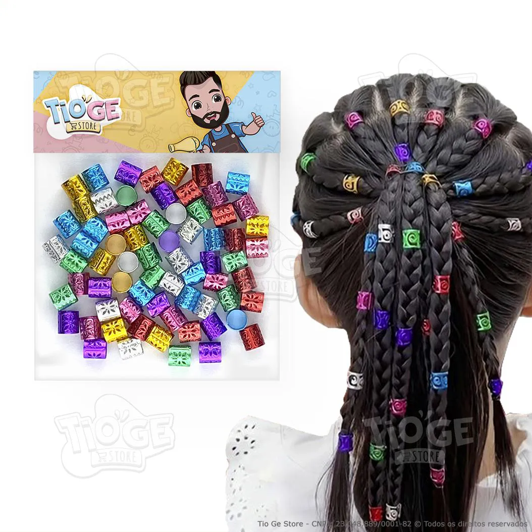 ANéIS PARA ENFEITAR PENTEADO / TRANçA INFANTIL (ABRE E FECHA) BOX BRAIDS DREADS COLORIDAS DOURADA PRATEADA 100 UNID