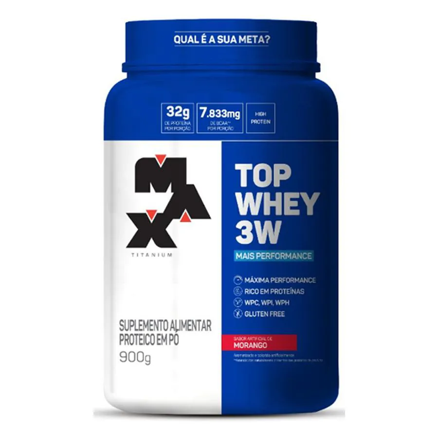 TOP WHEY 3W MAIS PERFORMANCE 900G MAX TITANIUM Morango