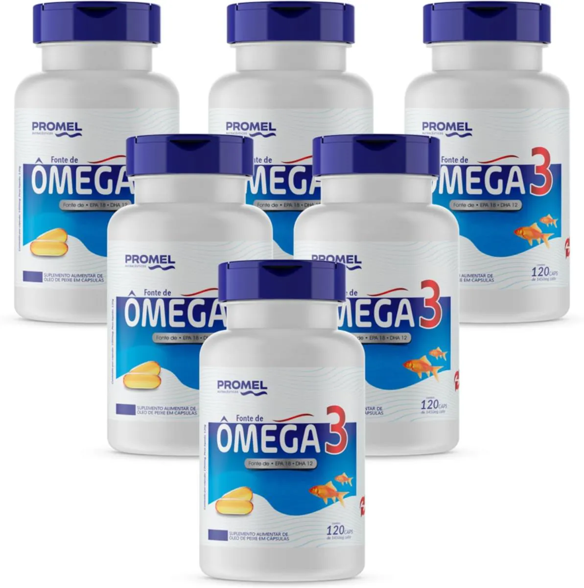 6X ÔMEGA 3 (ÓLEO DE PEIXE) 120 CAPS DE 1450MG PROMEL
