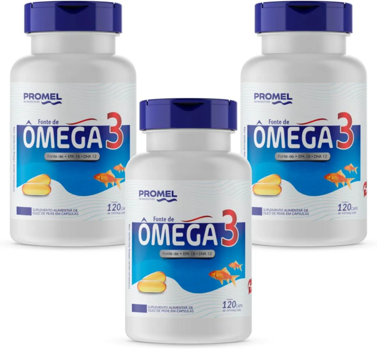 3X ÔMEGA 3 (ÓLEO DE PEIXE) 120 CAPS DE 1450MG PROMEL