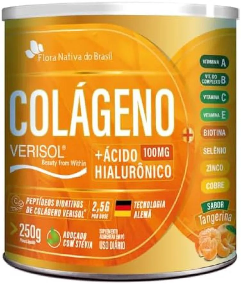 COLáGENO VERISOL + ACIDO HIALURONICO 250 GR SABOR TANGERINA FLOR NATIVA