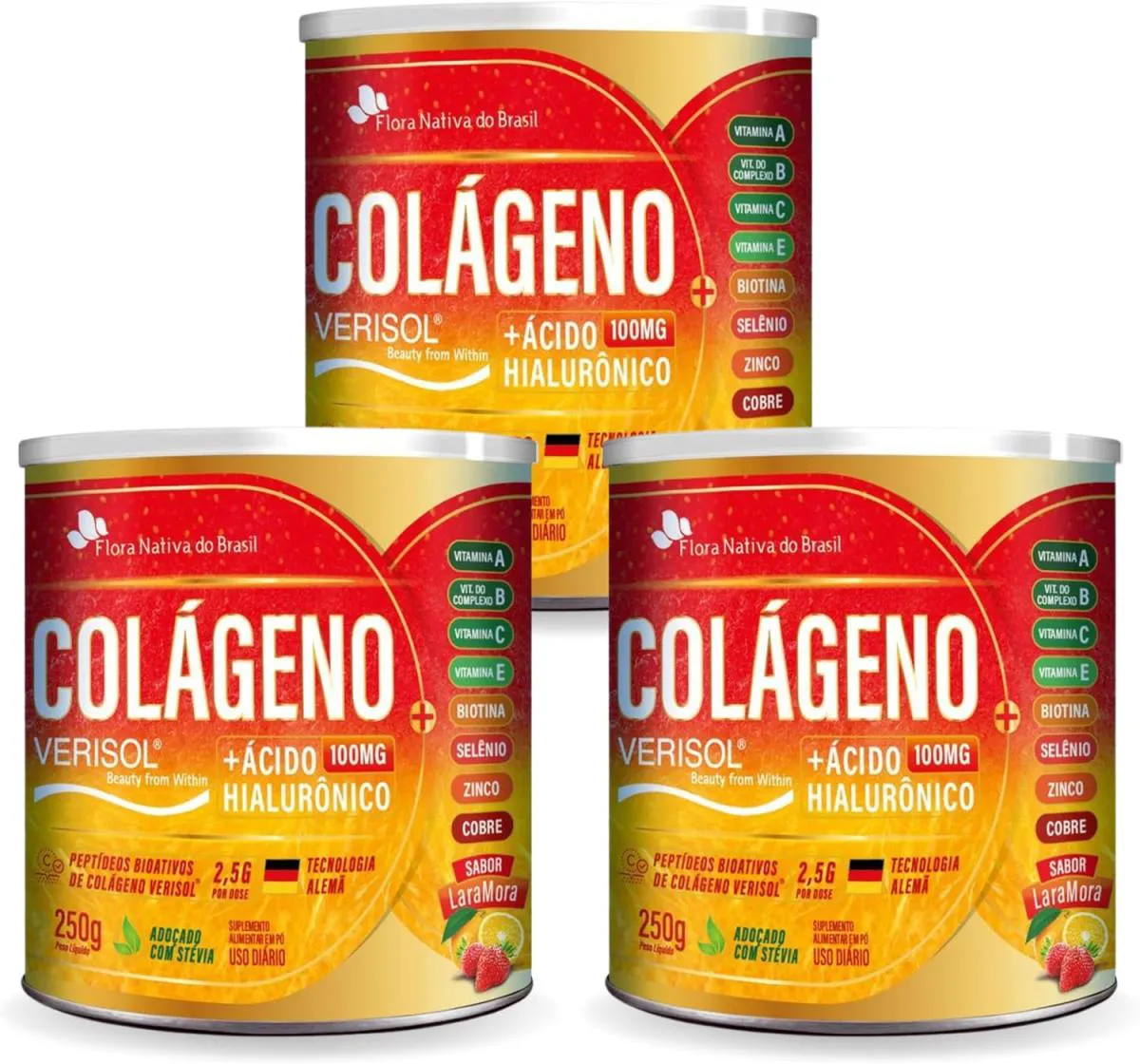 3X COLáGENO VERISOL + ACIDO HIALURONICO 250 GR SABOR LARAMORA FLORA NATIVA