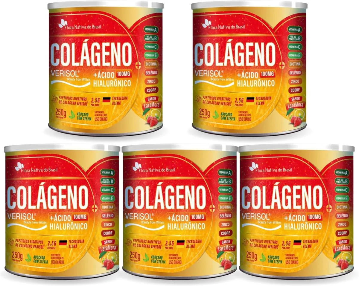 5X COLáGENO VERISOL + ACIDO HIALURONICO 250 GR SABOR LARAMORA FLORA NATIVA