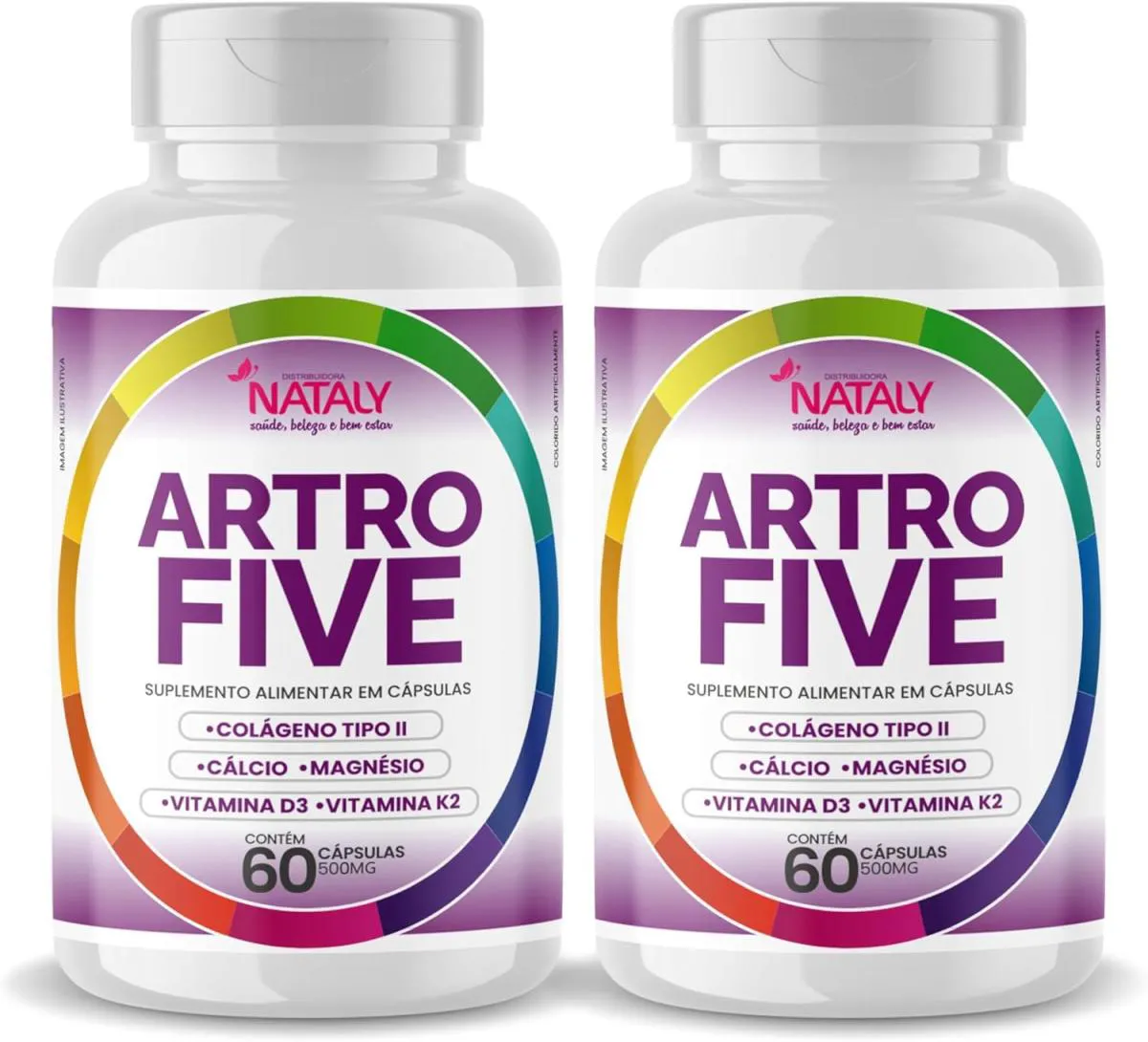 2X ARTROFIVE COLáGENO TIPO II, CáLCIO, MAGNéSIO, VIT D3 E K2 60 CAPSULAS DE 500MG