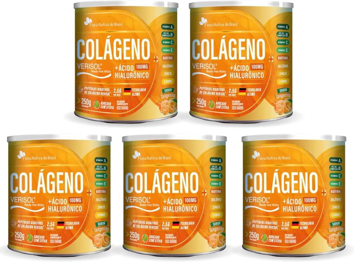 5X COLáGENO VERISOL + ACIDO HIALURONICO 250 GR SABOR TANGERINA FLOR NATIVA