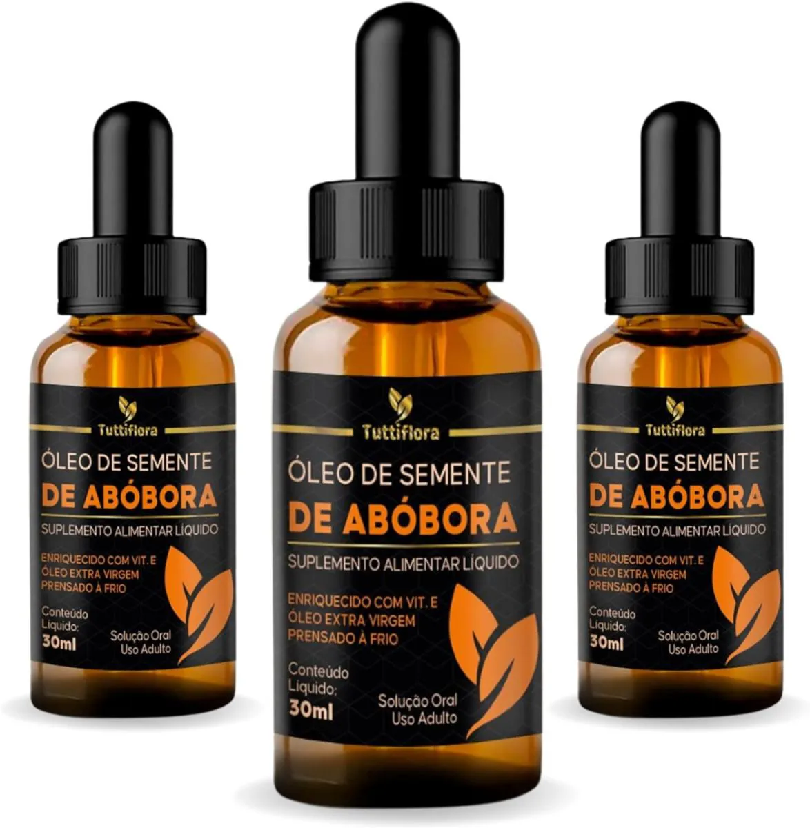 3X ÓLEO DE SEMENTE DE ABóBORA RICO EM VITAMINA E EM GOTAS 30ML TUTTIFLORA