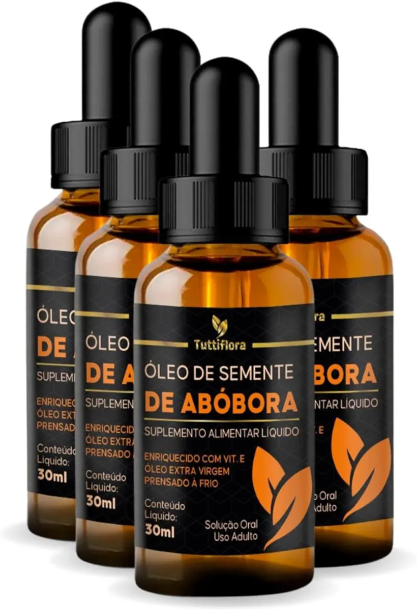 4X ÓLEO DE SEMENTE DE ABóBORA RICO EM VITAMINA E EM GOTAS 30ML TUTTIFLORA