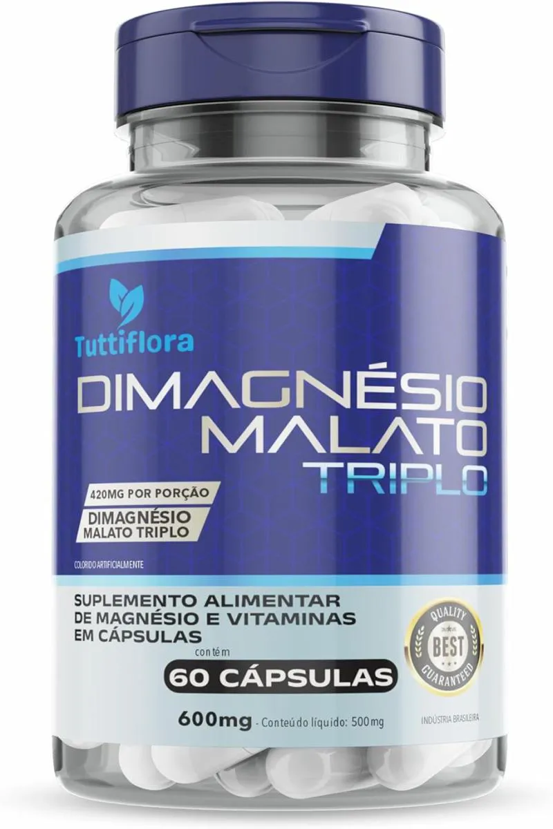 DIMAGNéSIO MALATO TRIPLO (DIMALATO, QUELATO E CLORETO DE MAGNéSIO P.A) 60 CAPS DE 500MG TUTTIFLORA