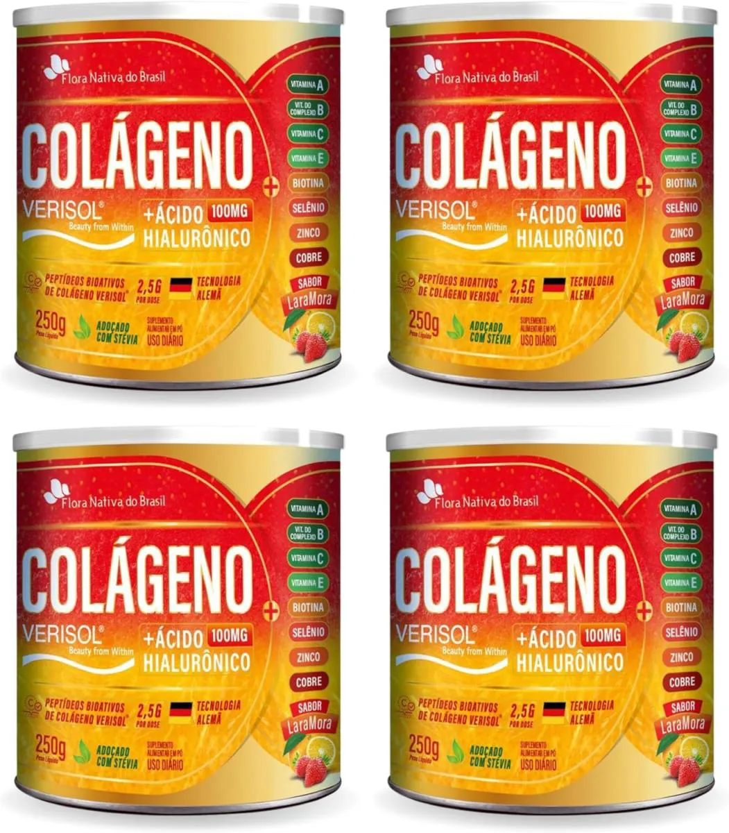 4X COLáGENO VERISOL + ACIDO HIALURONICO 250 GR SABOR LARAMORA FLORA NATIVA