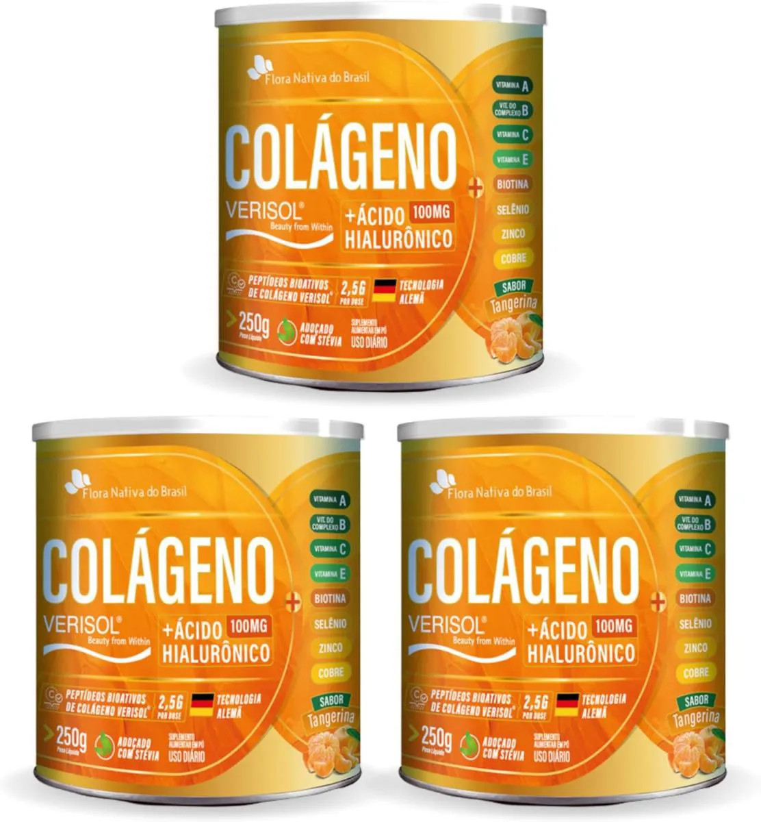 3X COLáGENO VERISOL + ACIDO HIALURONICO 250 GR SABOR TANGERINA FLOR NATIVA