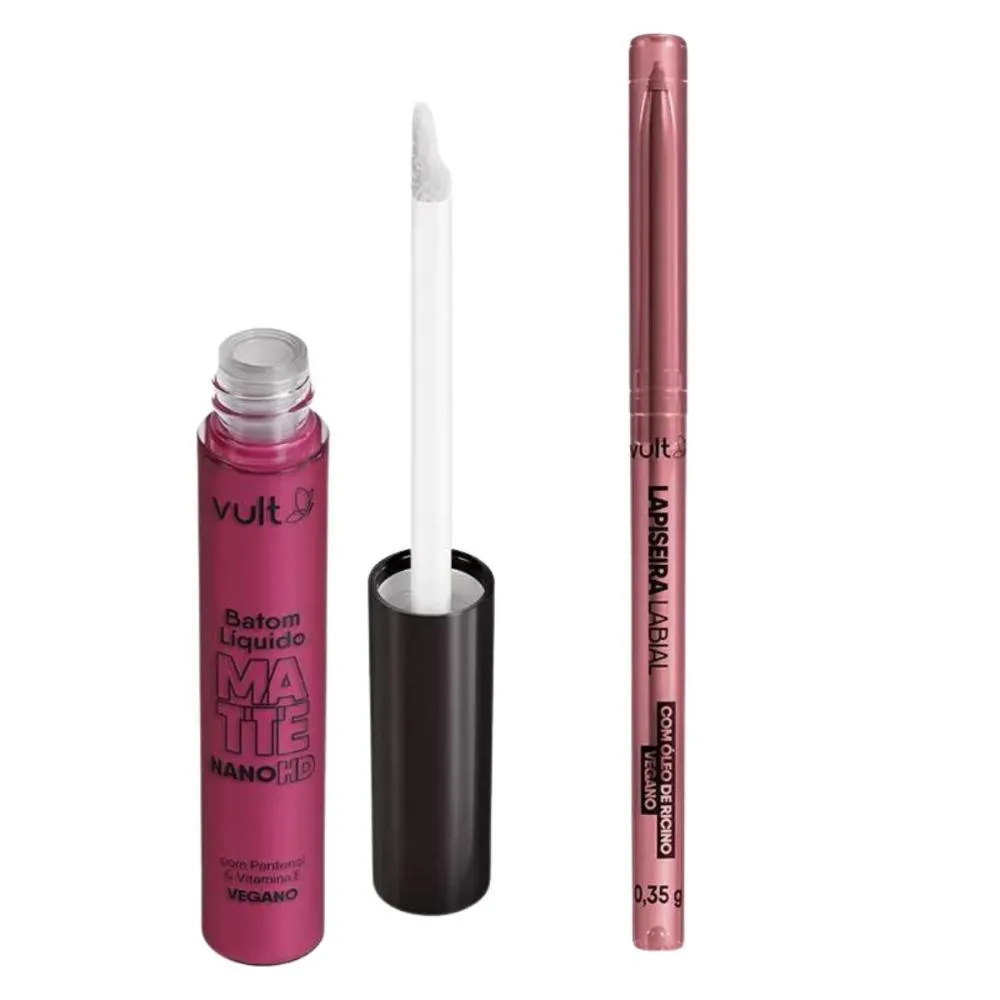 LIPKIT BATOM LíQUIDO + LAPISEIRA LABIAL VULT REAL COLOR MALVA