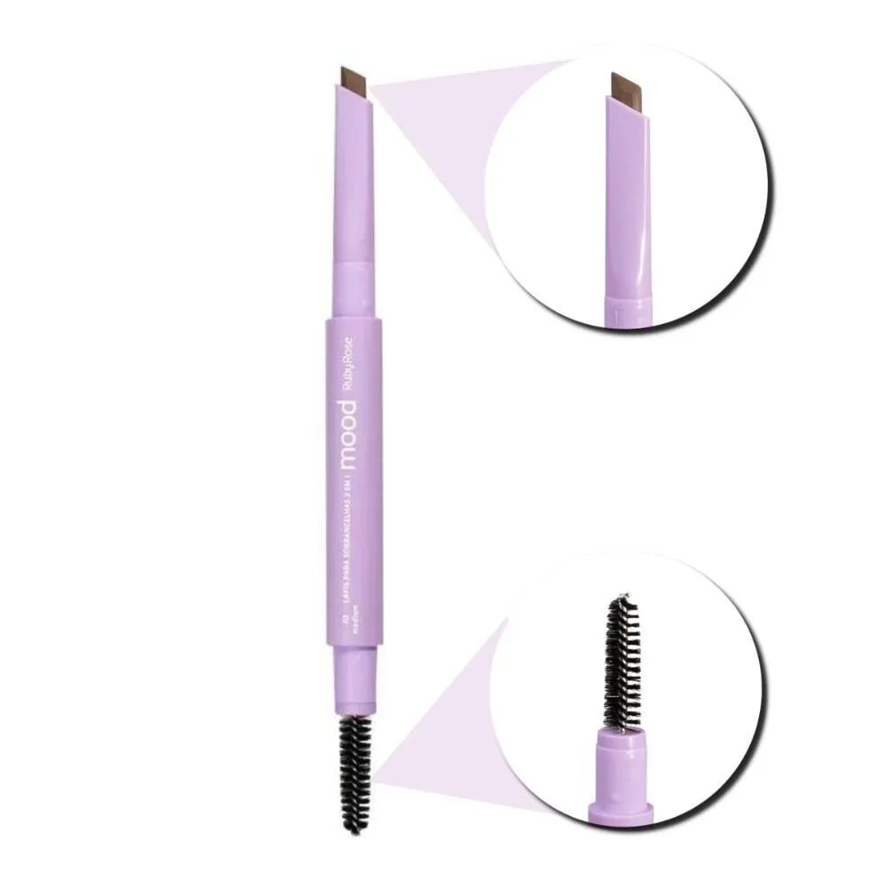 LáPIS PARA SOBRANCELHAS RUBY ROSE MOOD PONTA FINA 2X1 COR 02 MEDIUM HB-521-2