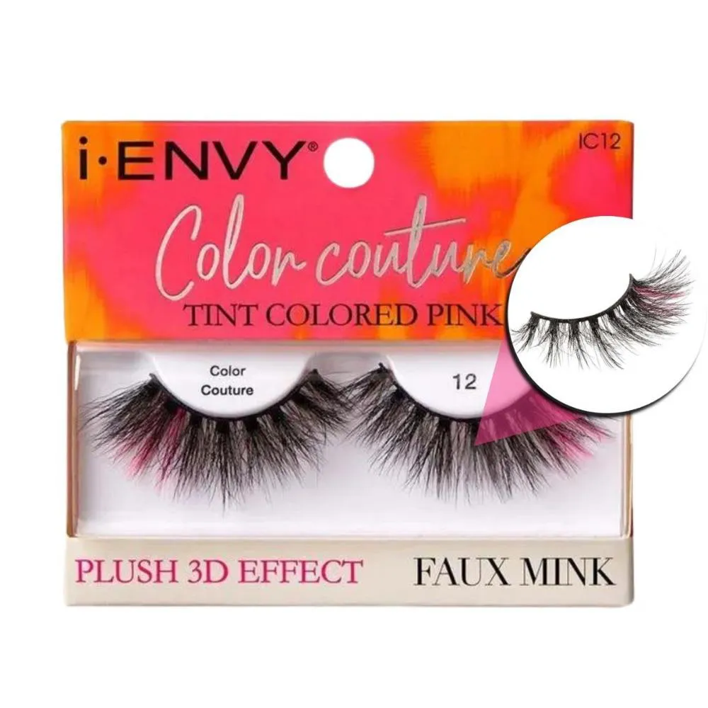 CíLIOS POSTIçOS KISS I-ENVY COLOR COUTURE FAUX MINK TINT COLORED PINK IC12