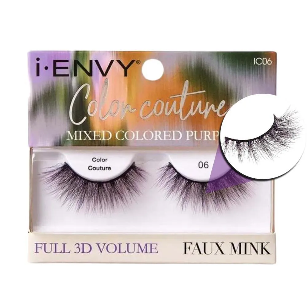 CíLIOS POSTIçOS KISS I-ENVY COLOR COUTURE FAUX MINK MIXED COLORED PURPLE IC06