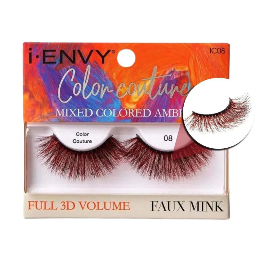 CíLIOS POSTIçOS KISS I-ENVY COLOR COUTURE FAUX MINK MIXED COLORED AMBER IC08