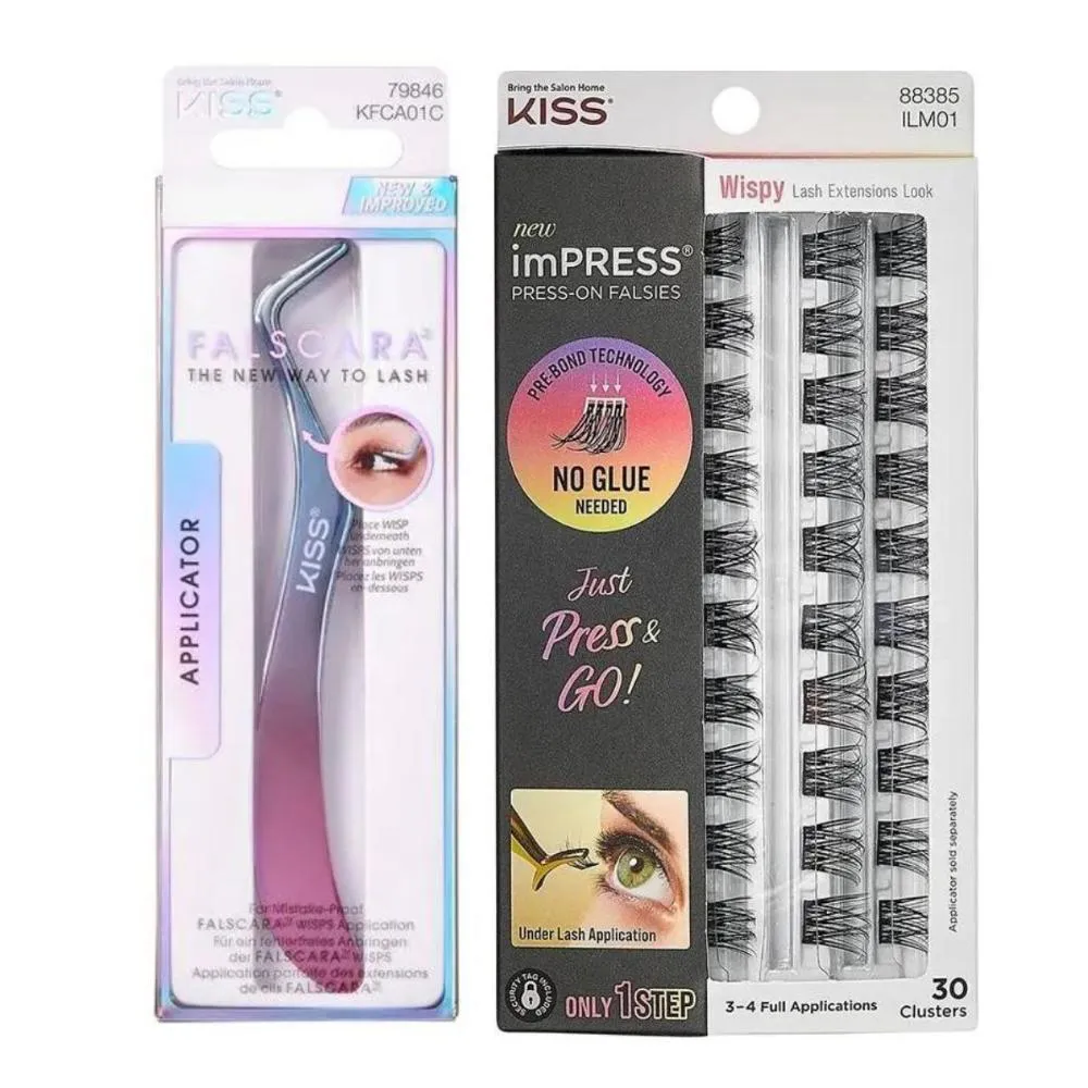 KIT PINçA + REFIL CíLIOS AUTOCOLANTES KISS NEW YORK IMPRESS WISPY C/ 30 TUFOS ILM01