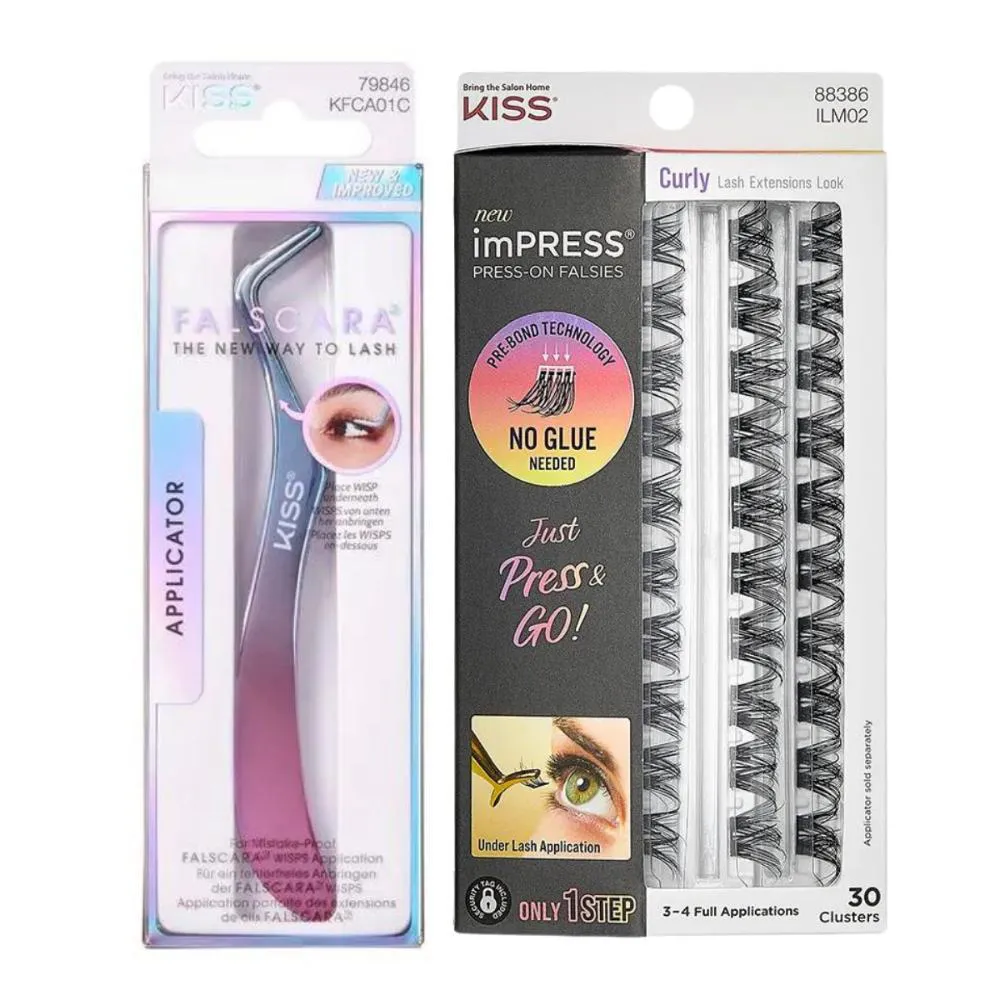 KIT PINçA + REFIL CíLIOS AUTOCOLANTES KISS NEW YORK IMPRESS CURLY  C/ 30 TUFOS ILM02