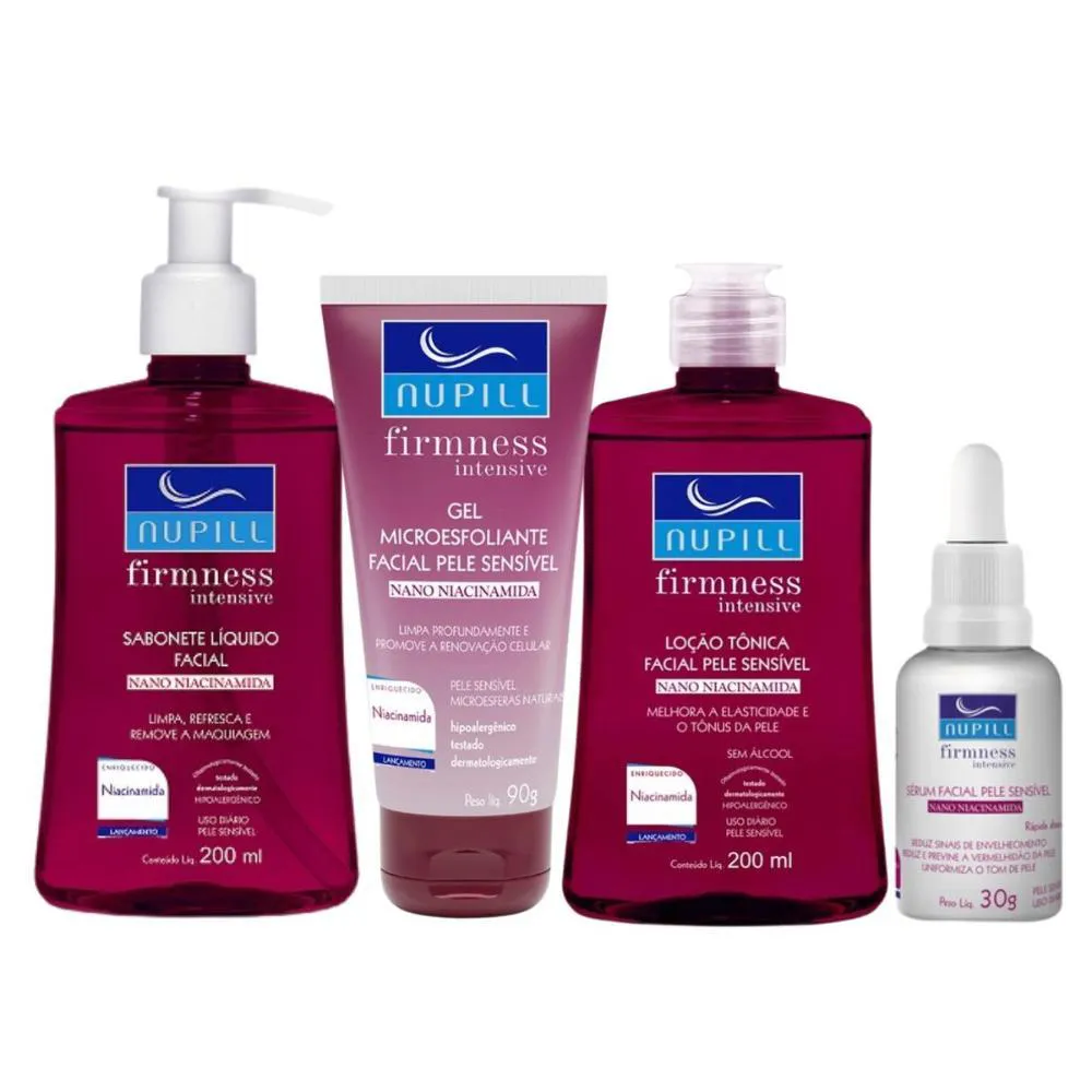 KIT FACIAL PARA PELE SENSíVEL NUPILL FIRMNESS INTENSIVE NANO NIACINAMIDA C/4