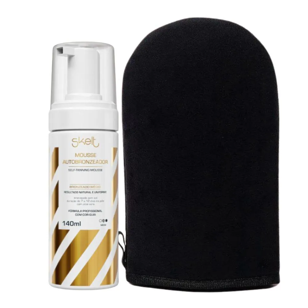 MOUSSE AUTOBRONZEADOR MéDIO 140ML + LUVA APLICADORA SKELT
