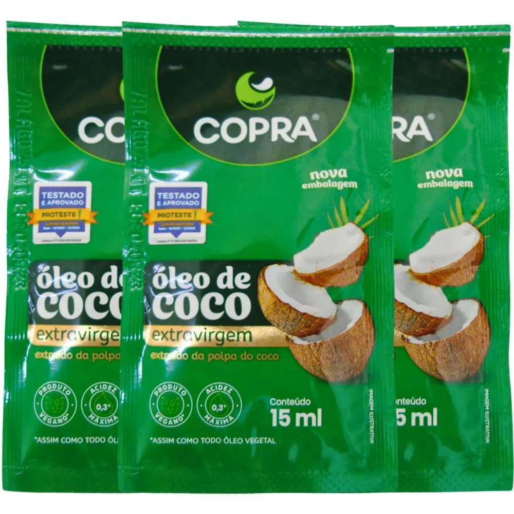 KIT SACHê ÓLEO DE COCO COPRA EXTRAVIRGEM COM 3 15ML