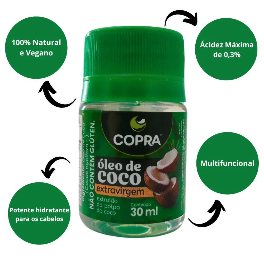 ÓLEO DE COCO COPRA EXTRAVIRGEM 30ML 970275 | Droga Raia ÓLEO DE COCO COPRA EXTRAVIRGEM 30ML 970275 | Droga Raia