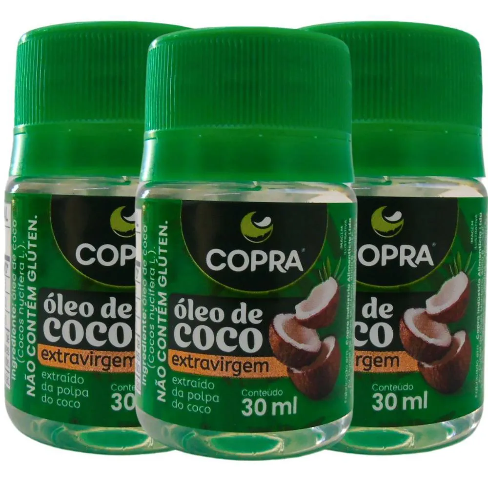KIT ÓLEO DE COCO COPRA EXTRAVIRGEM COM 3 30ML