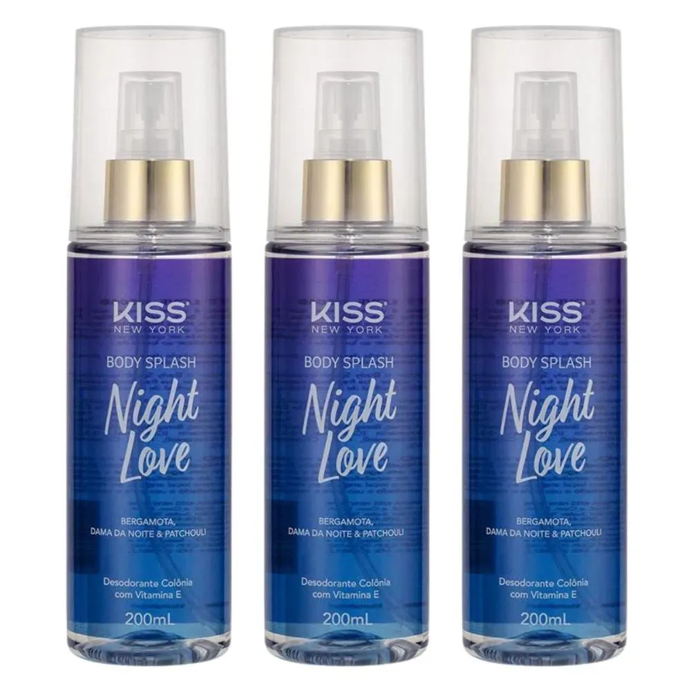 Kit Night Love Kiss New York Body Splash 200ml - Desodorante Colônia Feminino 3 unidades
