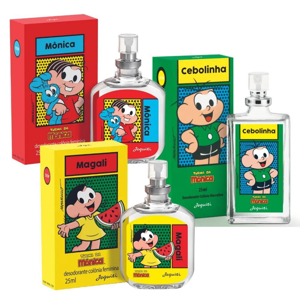 Kit Turma da Mônica Jequiti Mônica Deo Colônia Femina 25ml + Magali Deo Colônia Feminina 25ml + Cebolinha Deo Colônia Masculina 25ml
