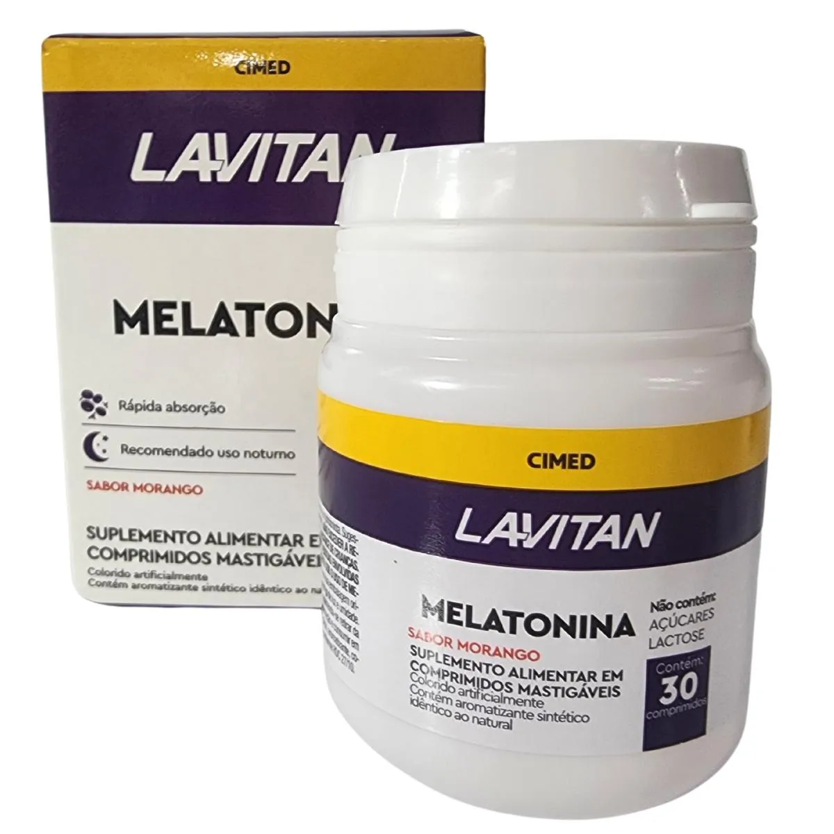 SUPLEMENTO ALIMENTAR MELATONINA SABOR MORANGO EM COMPRIMIDOS MASTIGáVEIS LAVITAN CIMED 30 COMPRIMIDOS
