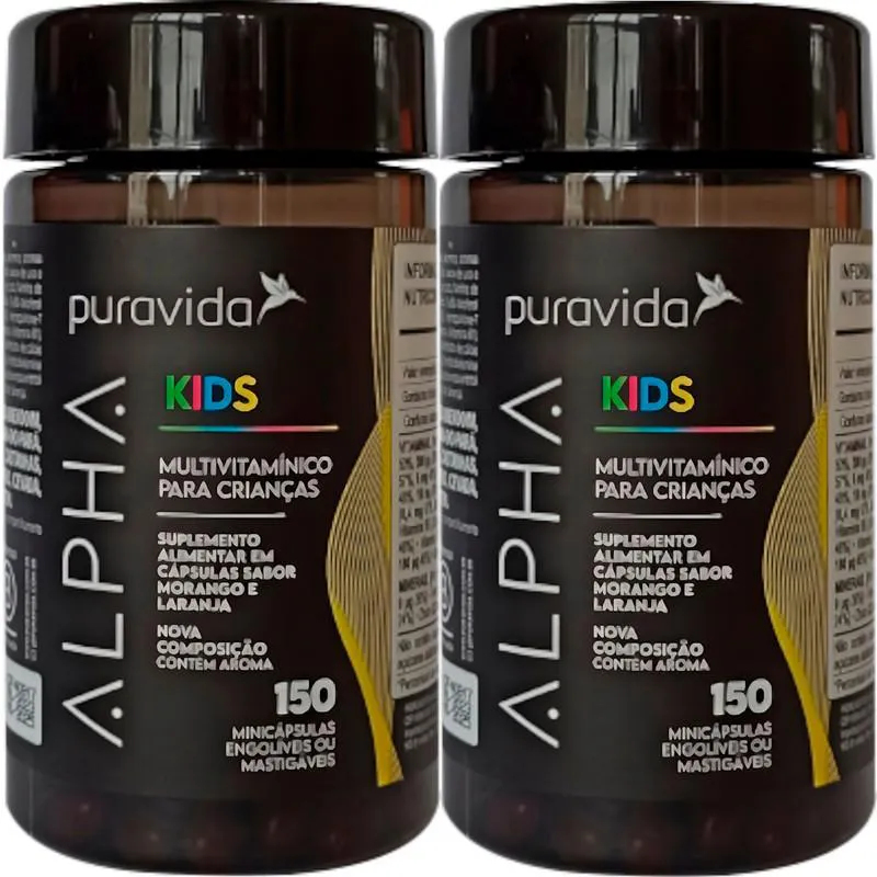 Kit Polivitamínico Infantil Puravida Alpha Kids 150 cápsulas 2 unidades