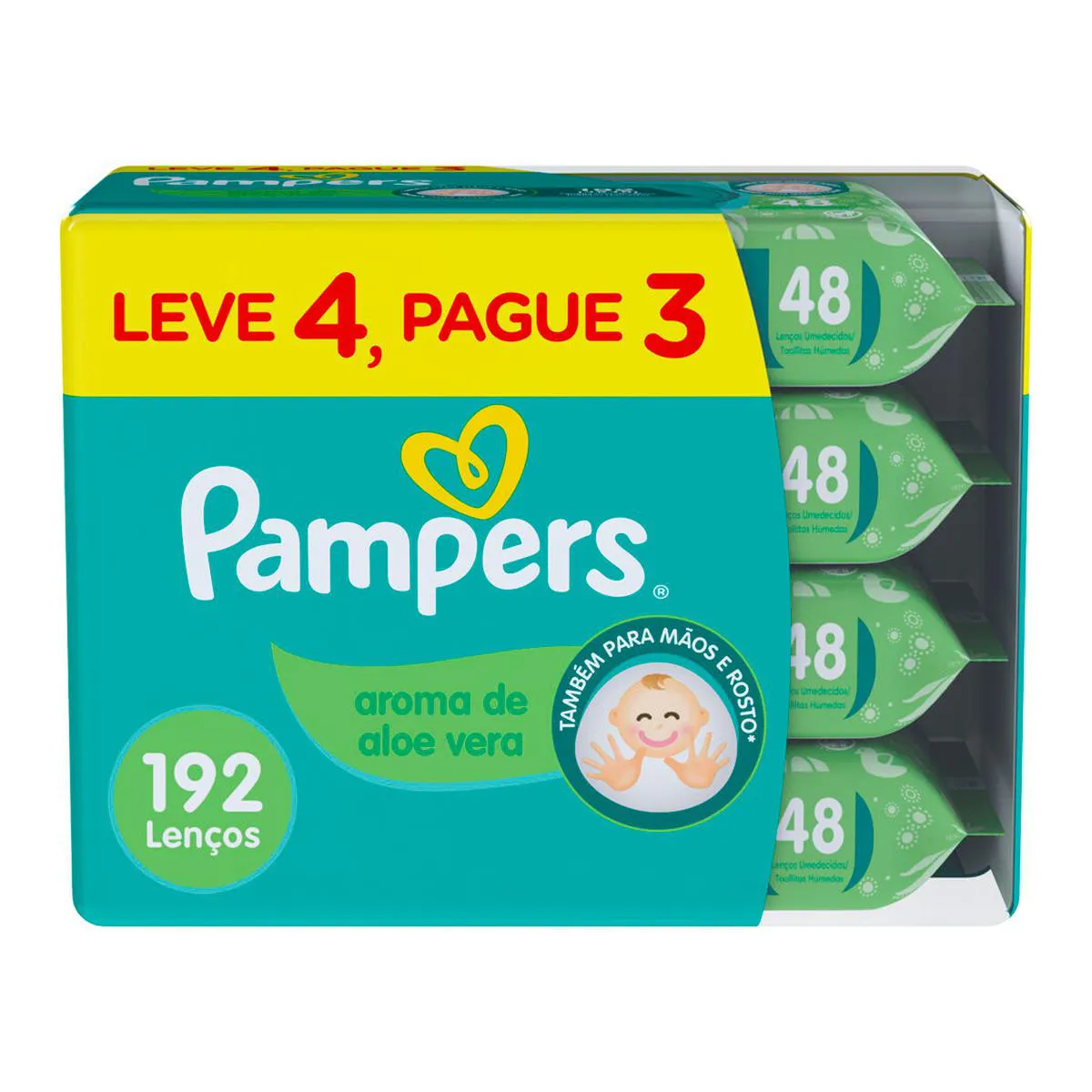 Kit Lenço Umedecido Pampers Aroma de Aloe Vera 48 unidades 4 pacotes