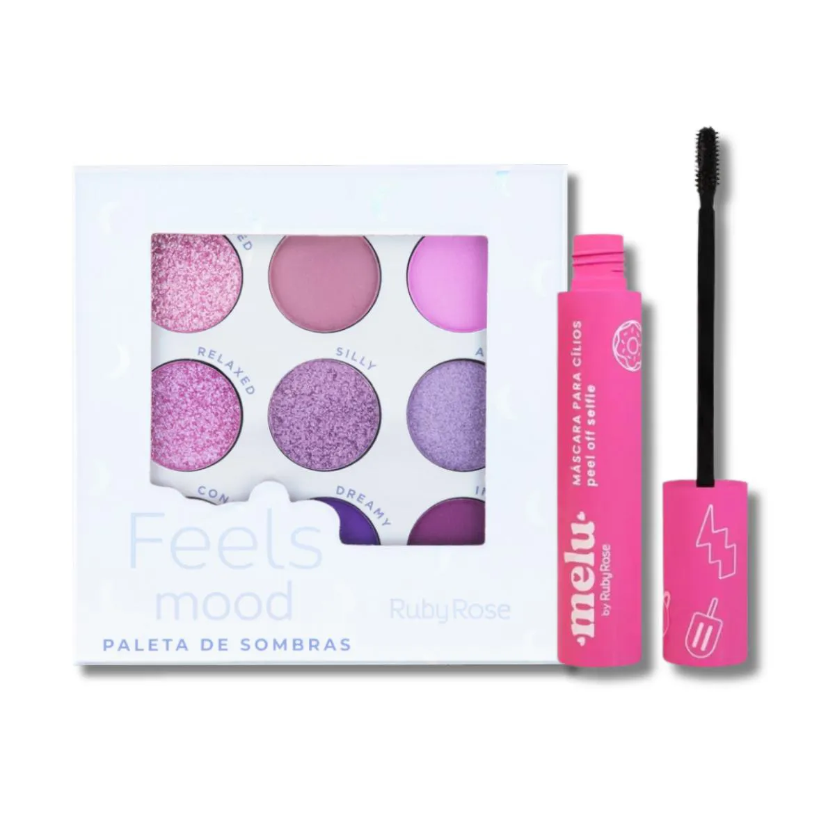 KIT RUBY ROSE PALETA DE SOMBRAS E MáSCARA DE CíLIOS PEEL OFF