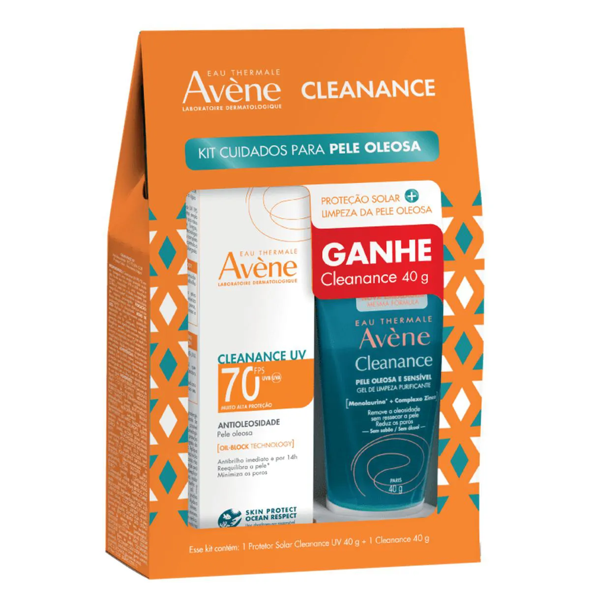 KIT AVèNE CLEANANCE GEL DE LIMPEZA E PROTETOR SOLAR FACIAL PARA PELES OLEOSAS 40G