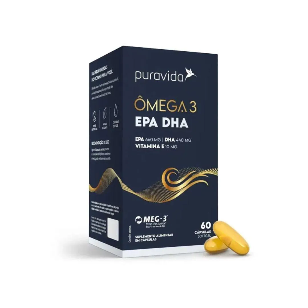 ÔMEGA 3 EPA DHA MEG-3 60 CáPSULAS PURAVIDA Incolor SEM Sabor