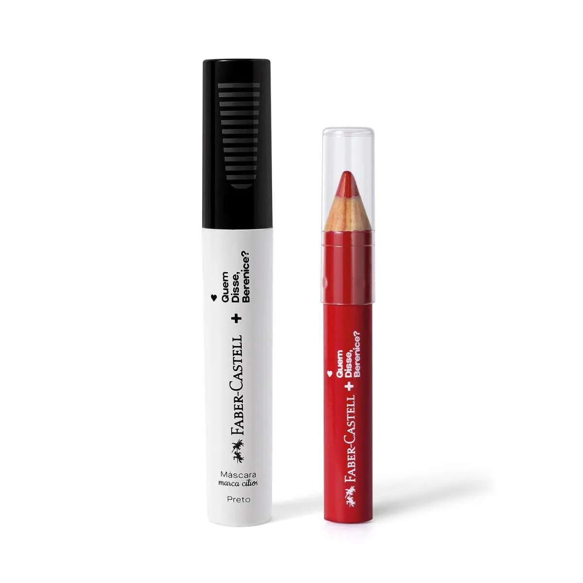 Combo Qdb E Faber-Castell: Lápis Jumbo 3 Em 1 Vermelho 1,2G + Máscara Marca Cílios Preto 8Ml