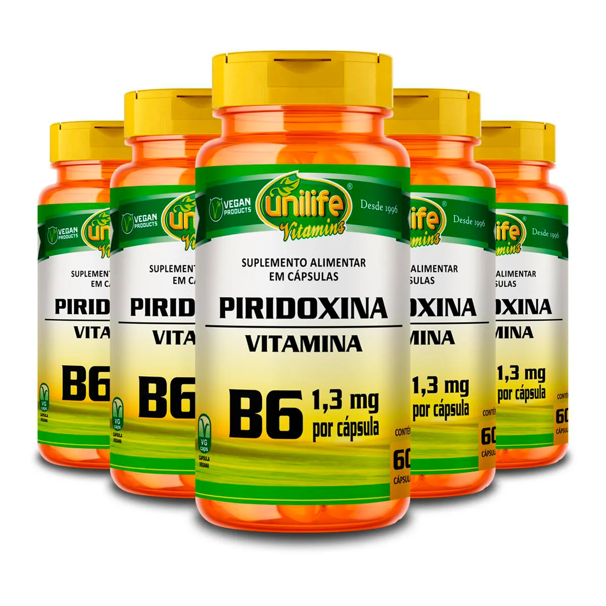 Kit Vitamina B6 Piridoxina Unilife 5 unidades 60 cápsulas 