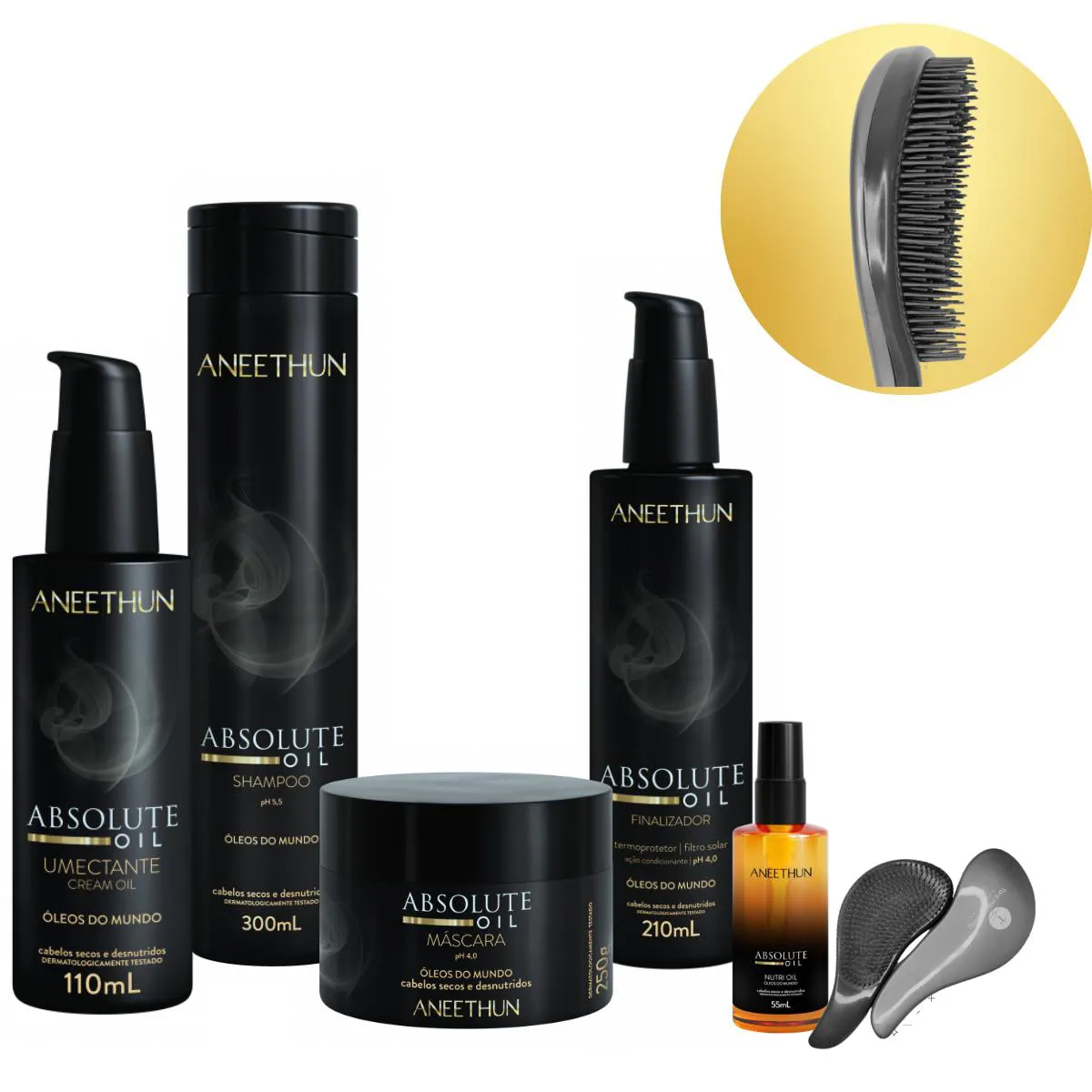 KIT ABSOLUTE OIL COM 5 PRODUTOS ANEETHUN + ESCOVA MáGICA
