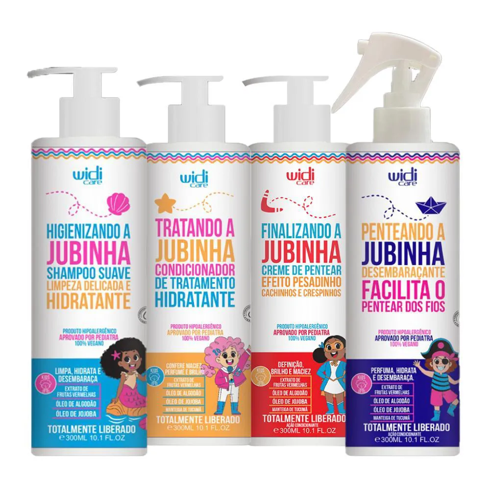 Widi Care Kit Jubinha Efeito Pesadinho Shampoo 300ml, Condicionador 300ml, Creme Pentear 300ml, Spray Desembaraçante 300