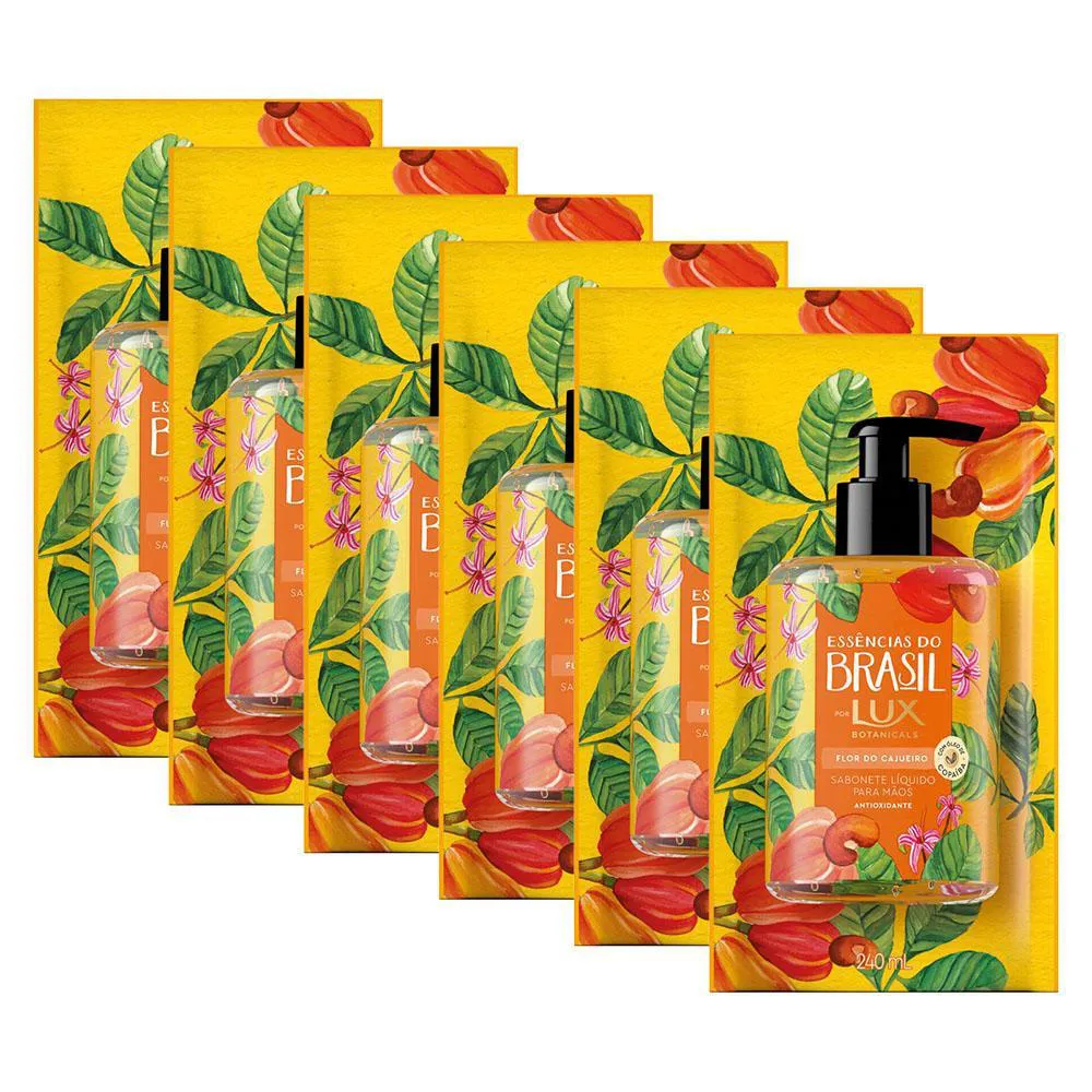 Kit 6 Refis Sabonetes Líquidos Lux Essências Do Brasil Flor Do Cajueiro 240Ml Cada