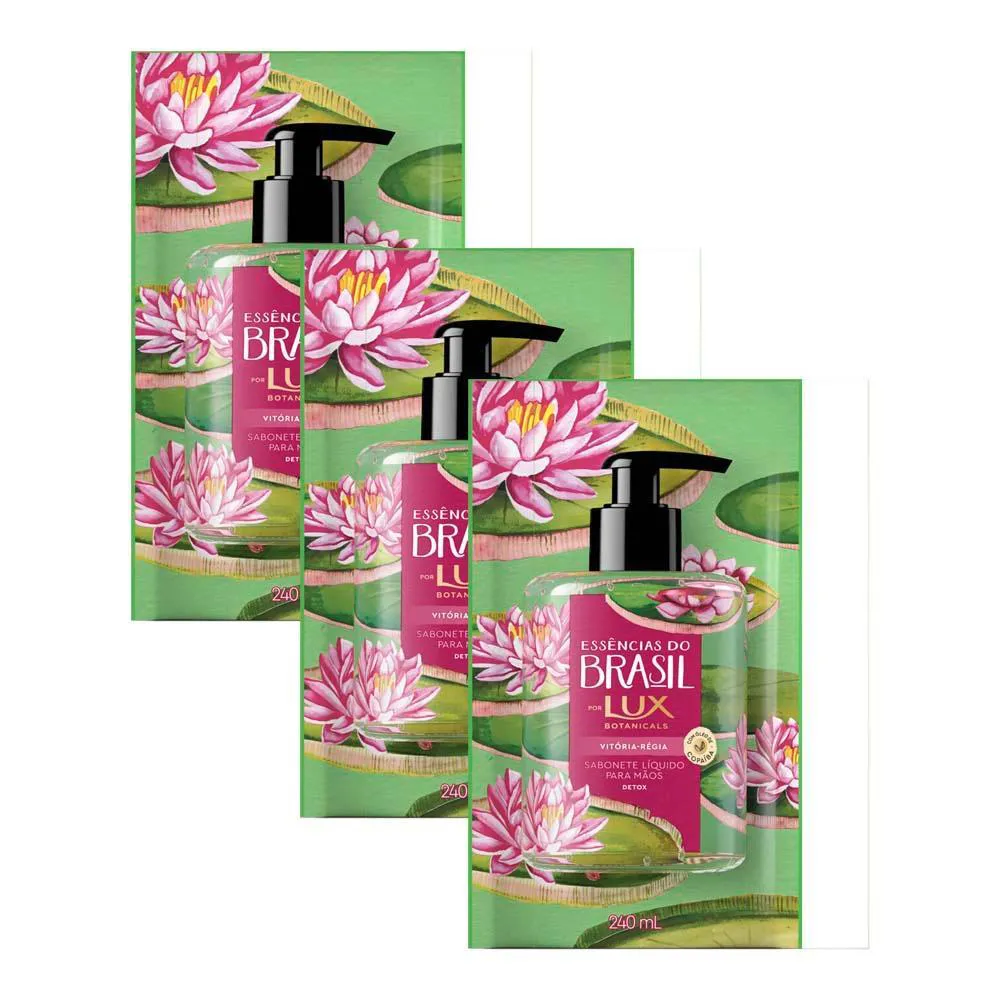 Kit Com 3 Refil Sabonetes Líquido Lux Essências Do Brasil Vitória Régia 240Ml